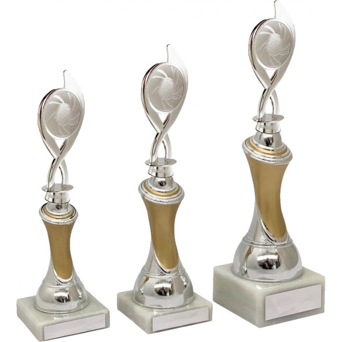 SWIRL COLUMN PLASTIC TROPHY - WITH CHOICE OF SPORTS CENTRE - 3 SIZES